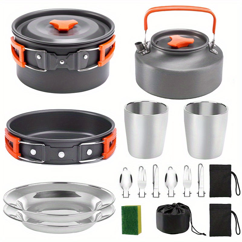 Camping Cooking Pan - 17pcs Camping Cookware Set, Portable Non-Stick