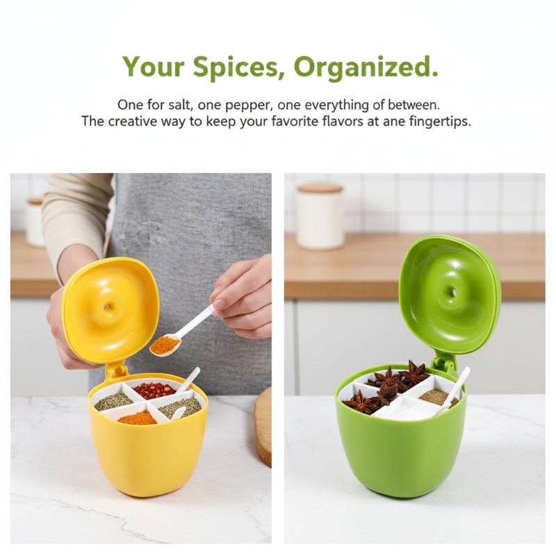 Camping Cooking Necessities - texture4 Compartment Seasoning Jar Container Spice