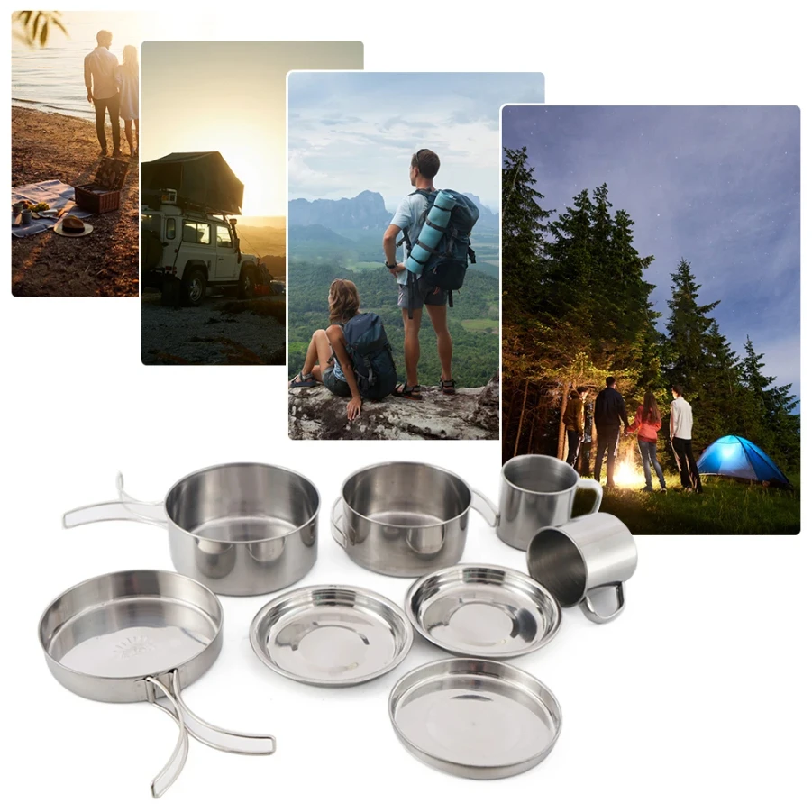 8pcs/Set Camping Cookware Mess - Camping Cooking Set With Bag のレビューと価格