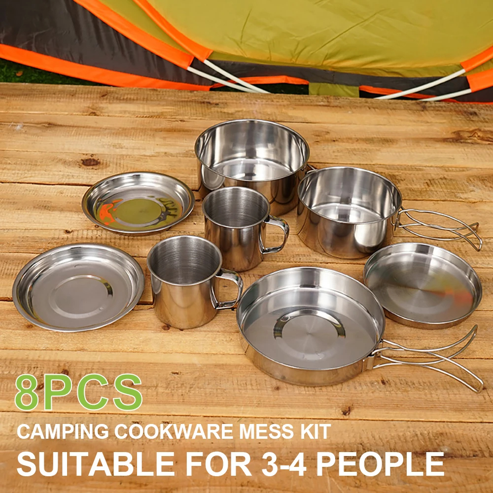 8pcs/Set Camping Cookware Mess - Camping Cooking Set With Bag のレビューと価格