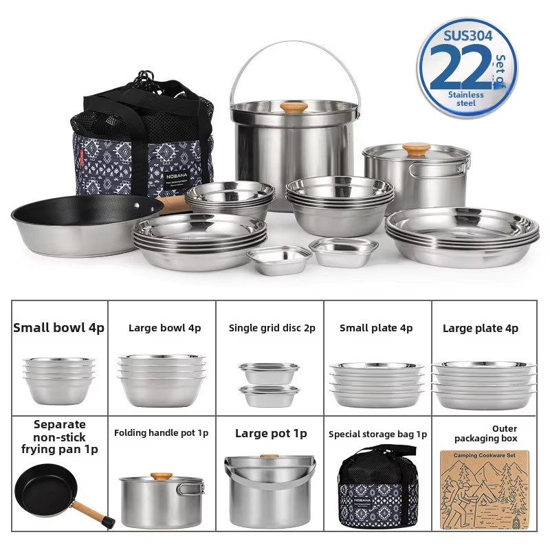 NOBANA Newest Outdoor Stainles - Camping Cooking Set With Bag のレビューと価格