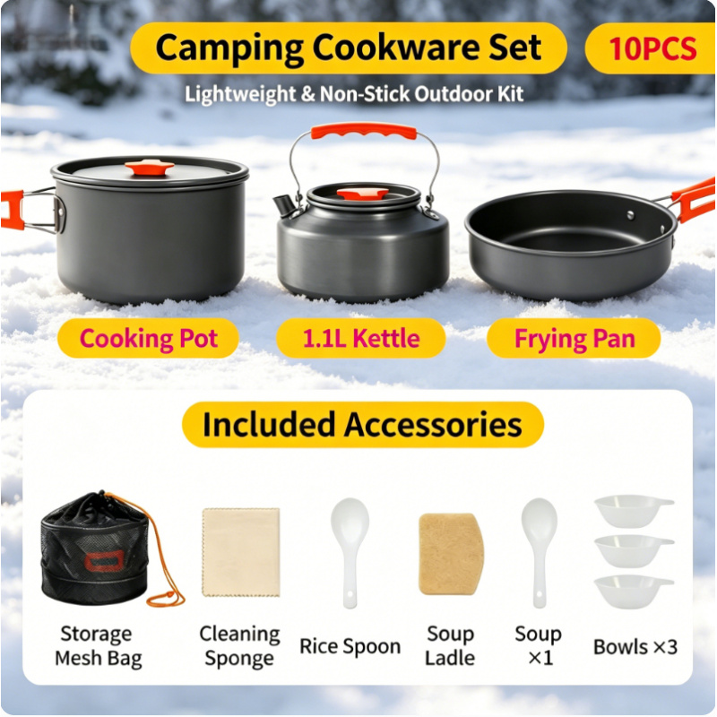 10 Pack Non Stick Camping Cook - Camping Cooking Ware Set のレビューと価格