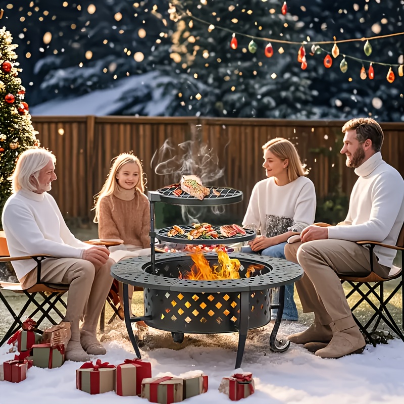 37'' Large Round Fire Pit with - Camping Cooking On Fire のレビューと価格