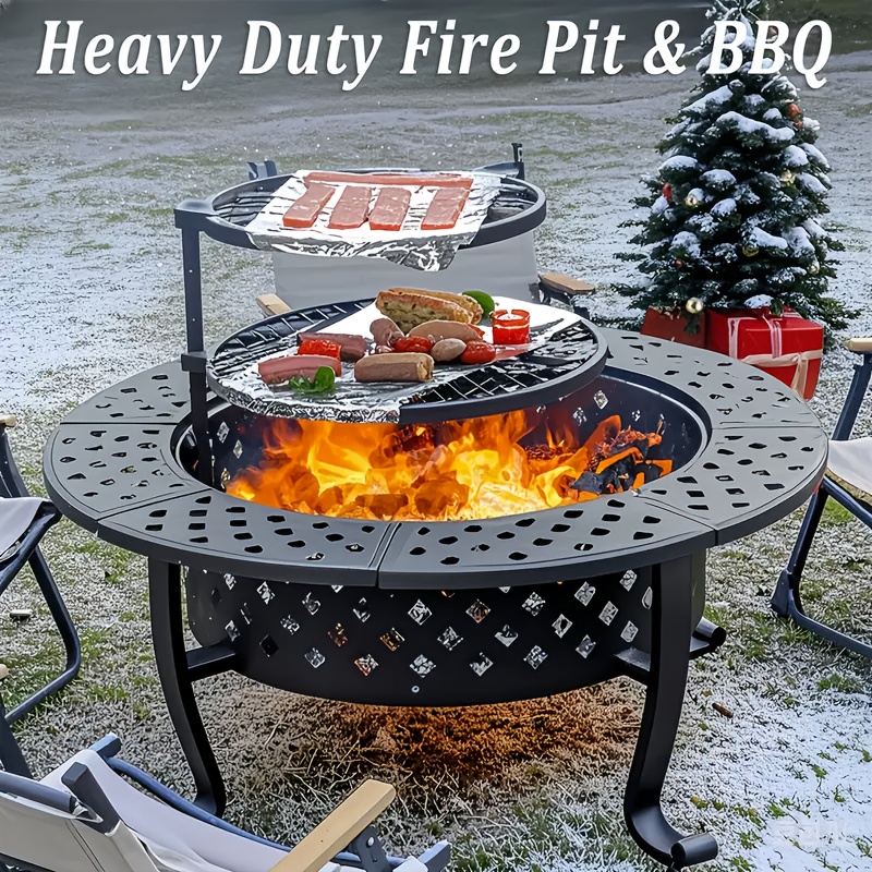 37'' Large Round Fire Pit with - Camping Cooking On Fire のレビューと価格