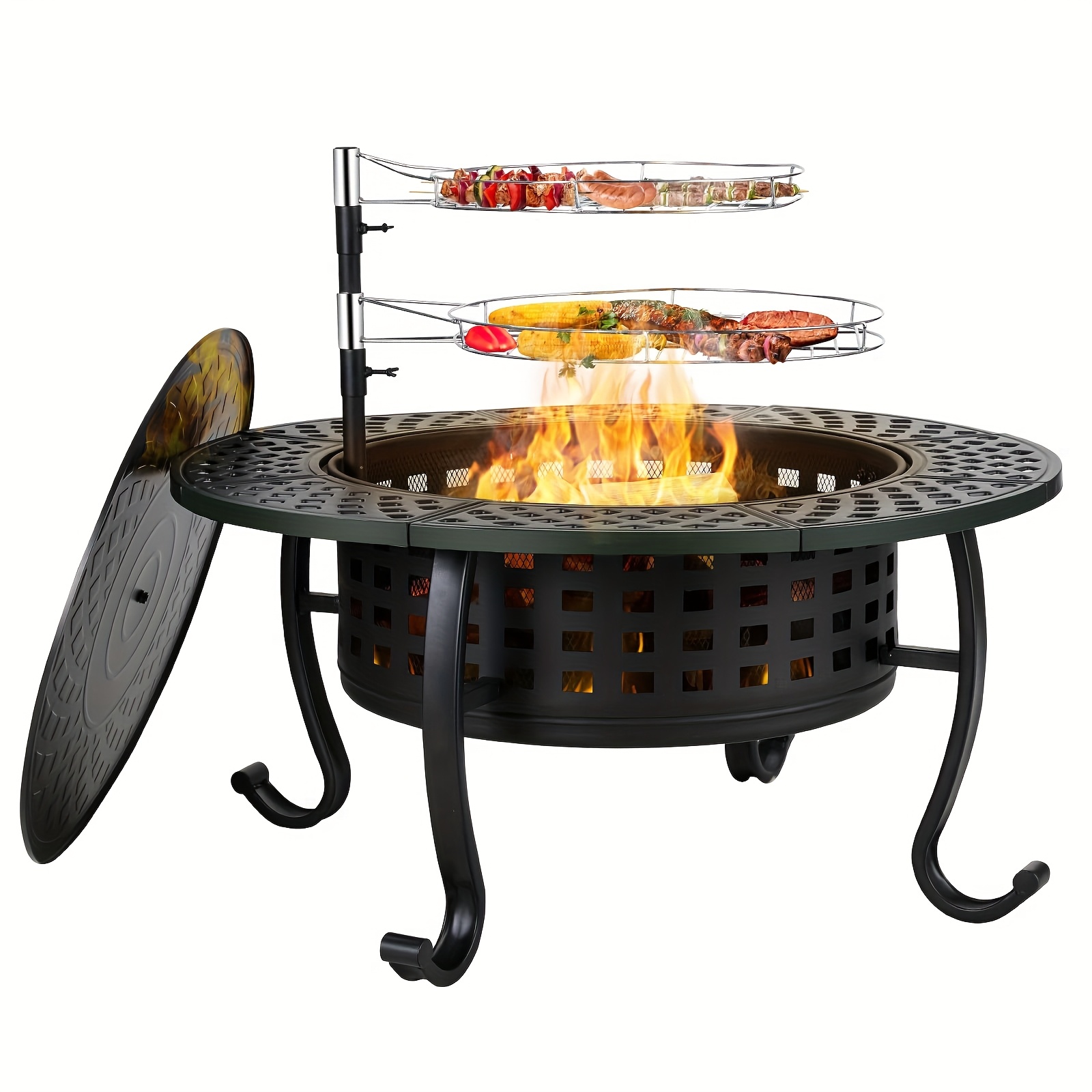 37'' Large Round Fire Pit with - Camping Cooking On Fire のレビューと価格