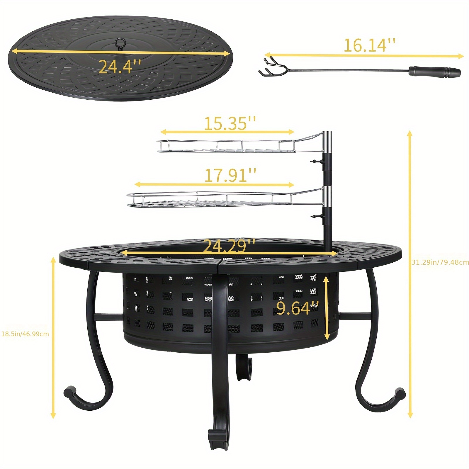 37'' Large Round Fire Pit with - Camping Cooking On Fire のレビューと価格