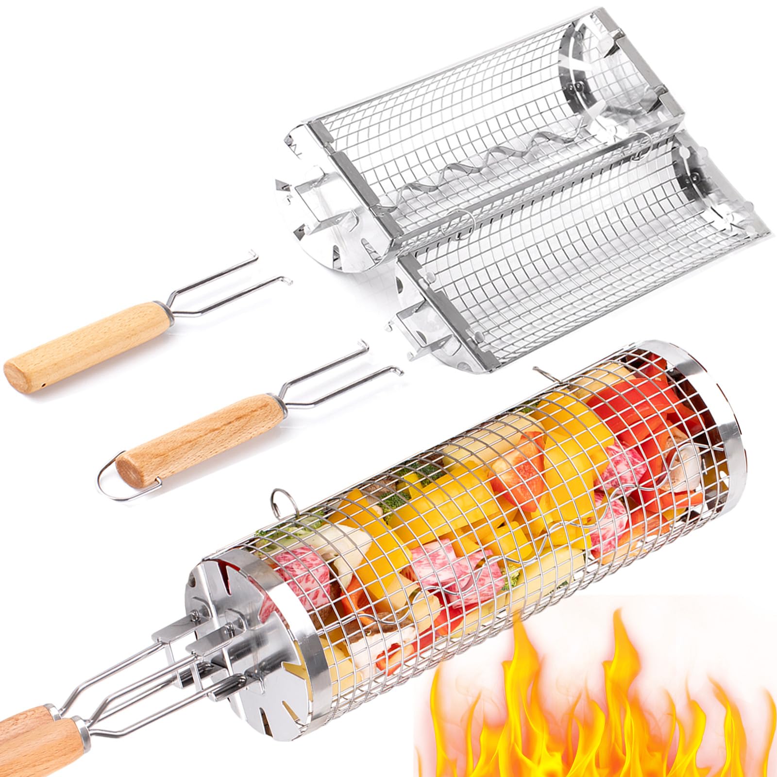 BUYYES Rolling Grill Basket BB - Camping Cooking Youtube のレビューと価格